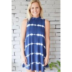 Ginger G blue and white tie dye mock neck shift dress size small
